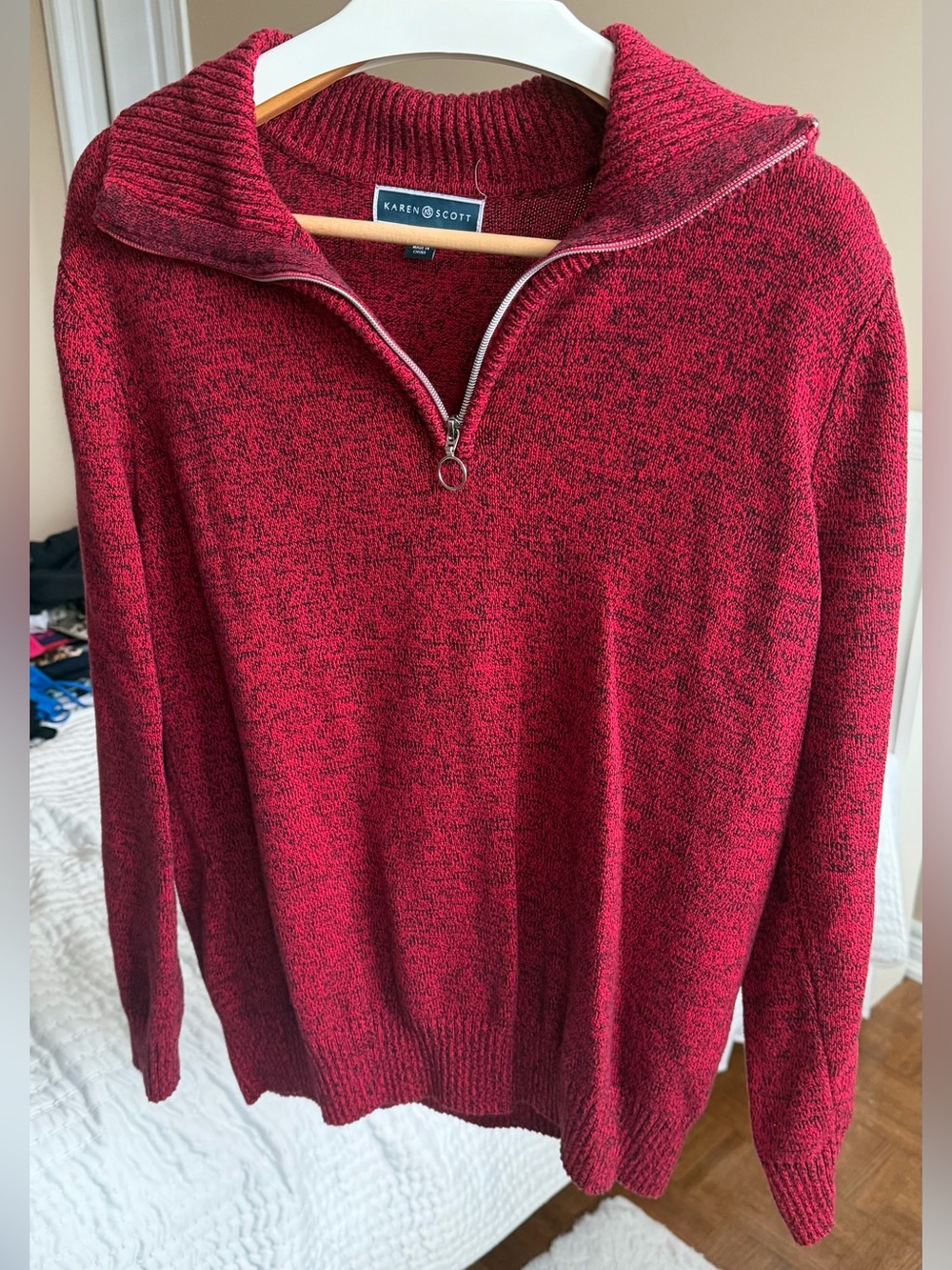 Karen Scott Red Marled Half-Zip Cowl Sweater